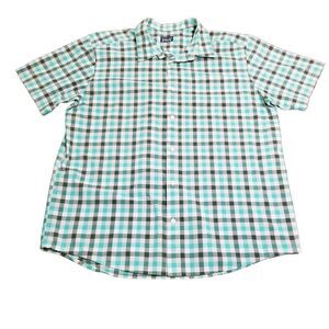 Patagonia Shirt Men's Size Large Green White Gray Plaid Checker Short Sleeve